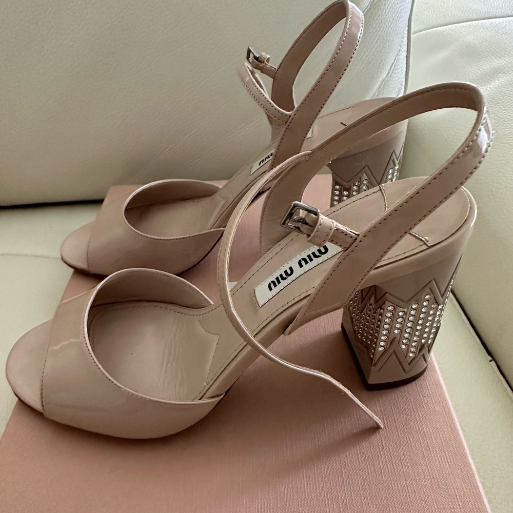 Miu Miu Nude Sandles 6.5 crystal heel with Shoe bag